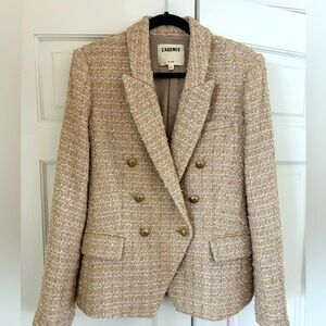 L'agence Kenzie Double-Breasted Tweed Gold Blazer
